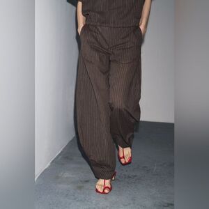 ZARA ZW COLLECTION STRIPED LINEN BLEND BALLOON PANTS